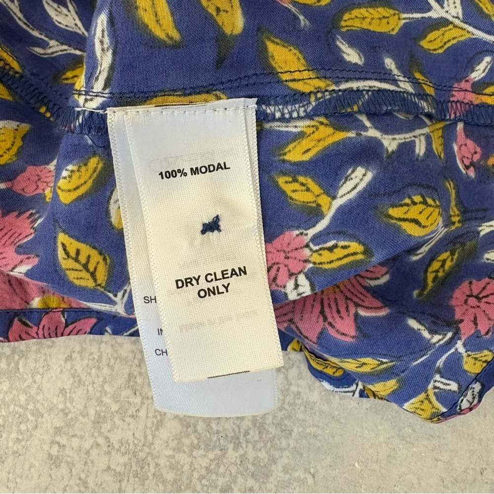 Emerson Fry || Emmaline Blouse Blue Chrysanthemum Satin Block Print Floral - Picture 9 of 10